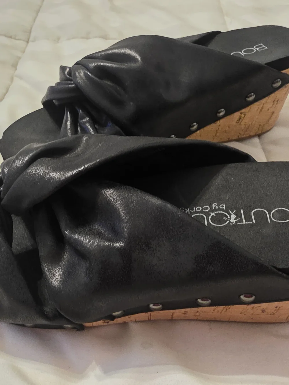 Black Knot Cork Wedge Sandals